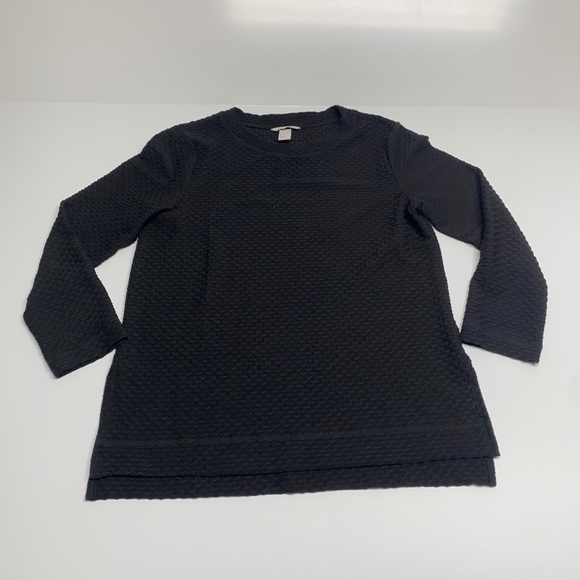 Chic Black Textured Long Sleeve Top - Women's Size Medium - Picture 1 of 5
